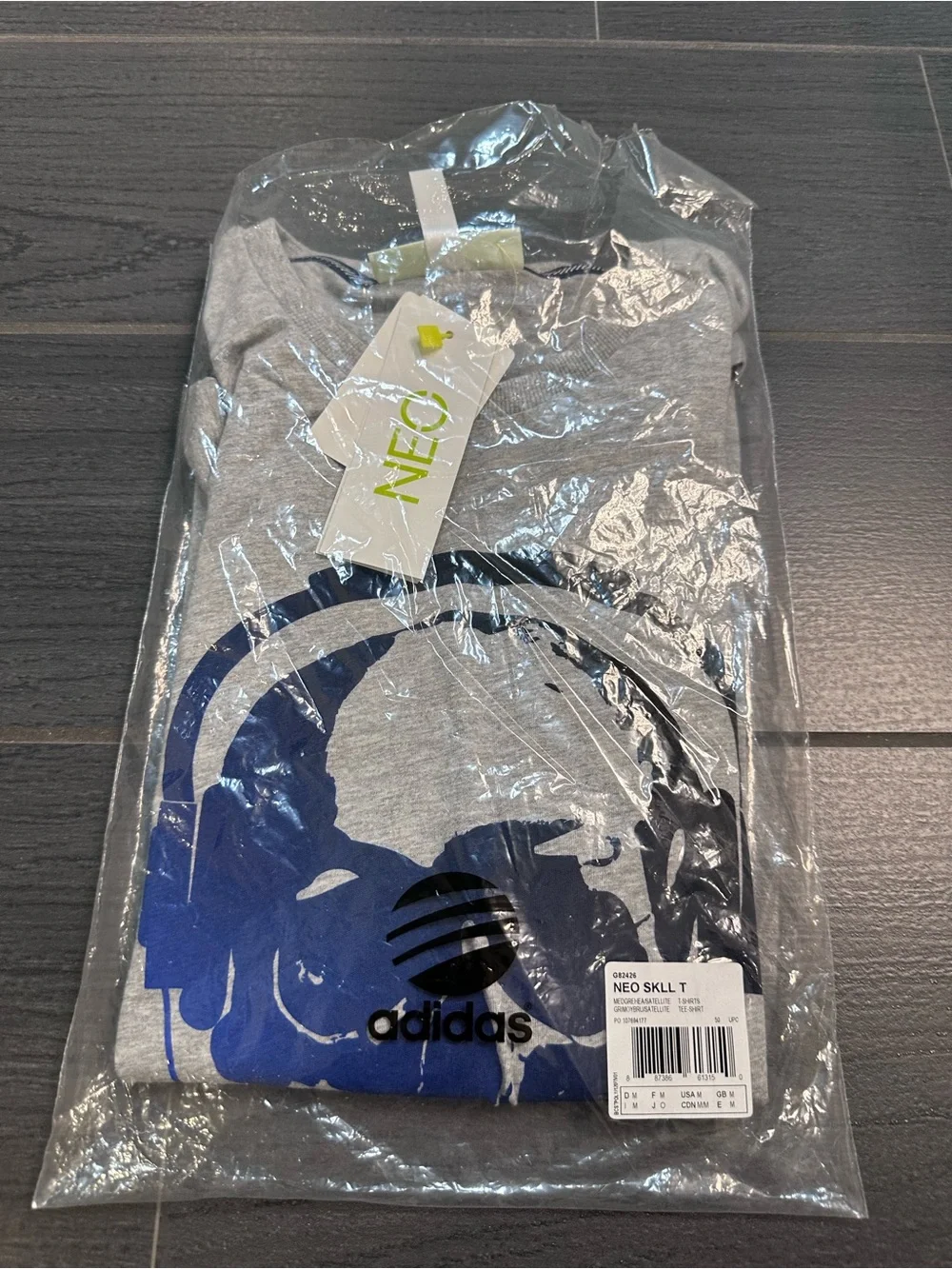 Adidas Vintage NEO Men’s Blue Skull Gray Short Sleeve Tee with Blue Graphic